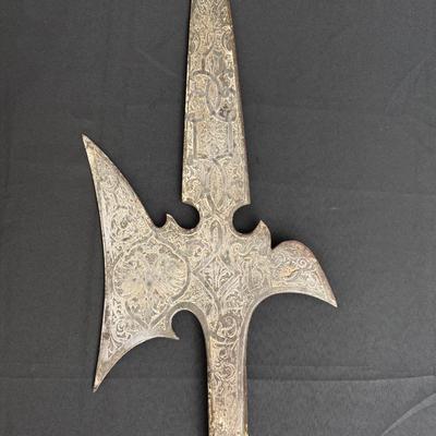 Engraved Vintage Halberd Head – Ornate Medieval-Style Polearm Blade with Scrollwork Design
