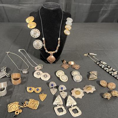 Bold Mixed Metal Jewelry Lot | Statement Necklaces, Clip Earrings, Pendants & More Including Chico's