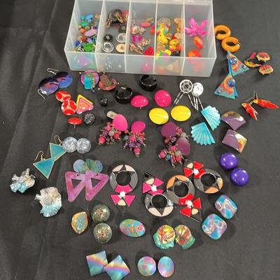 1980s Statement Earring Lot – Vintage Bold Geometric Clip-Ons, Neon, Resin & More | 60+ Pieces