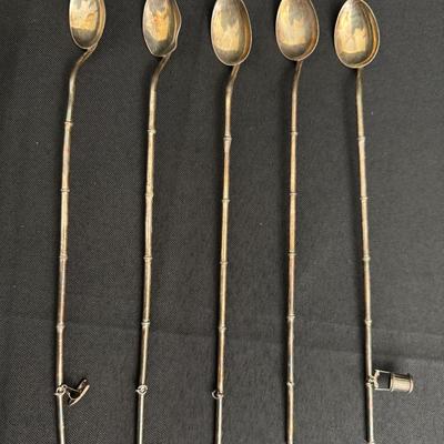 Mid-Century Japanese Sterling Silver Spoons | Bamboo Handles | Set of 5 | 1.9oz | Figural Charms