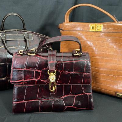 Dooney & Bourke & Adrienne Vittadini Handbags – 3 Croc-Embossed Styles in Brown, Red & Tan