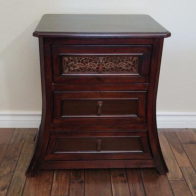 Pier 1 Three-Drawer Accent Chest | Dark Wood with Decorative Front and Curved Silhouette