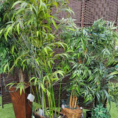 Set of 4 Faux Bamboo Plants in Decorative Pots | Lifelike Greenery for Home or Office