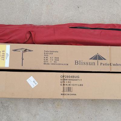 Blissun 9-Foot Patio Umbrella with LED Lights Red | New in Box | 2 New, 1 without Canopy

