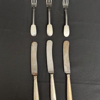 Antique 800 Silver Flatware Lot – 3 Knives 9.9oz & 3 Forks 6.1oz 