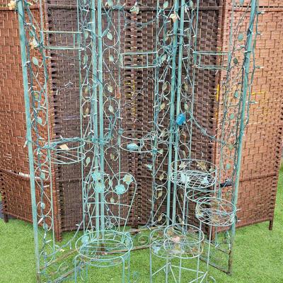 Decorative Iron Plant Stand Set with Lattice Design, Green Finish
