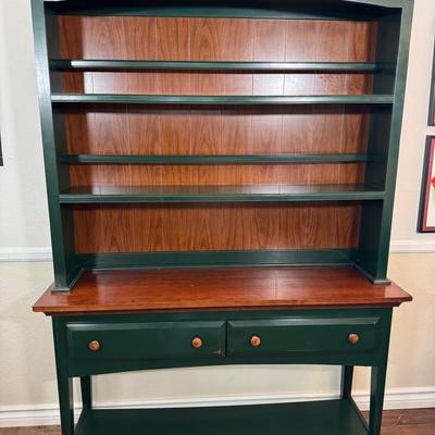 Country Style Green Hutch with Drawers and Shelves – Farmhouse Kitchen or Dining Storage 