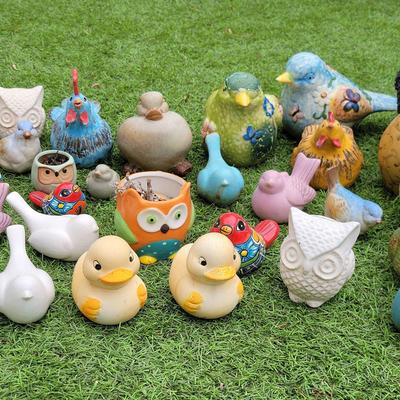 Ceramic Outdoor Bird Planters | Colorful Owl, Duck, and Bird Designs