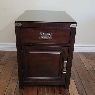Wood End Table With Magazine Rack And Glass Top