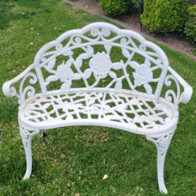 Vintage White Cast Iron Garden Bench | Floral Rose Design, Outdoor Seating

