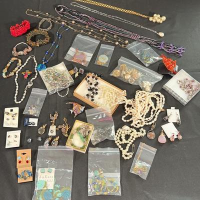 Costume Jewelry Lot – Beaded Necklaces, Clip-Ons, Rhinestones, Pearls, Statement Earrings & More

