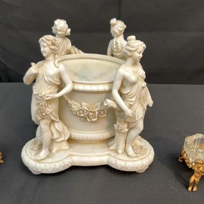 Meissen Neoclassical Porcelain & Gilt Footed Cherub Glass Candle Stands