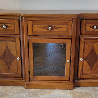 Legends Furniture TV Console – Wood Media Cabinet with Drawers, Mirrored Door & Diamond Inlay