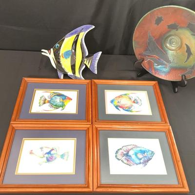 Hawaiian Art | R. Lowell, Rick Cisco Ceramic Plate & Signed Fish Sculpture