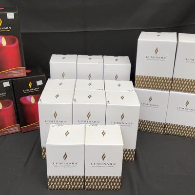 Luminara Flameless Candles | 10 Burgundy & Glitter Green, New | Includes Cinnamon Scented