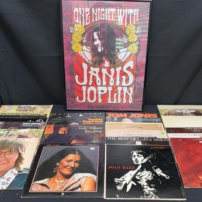 Vinyl Records  & Janis Joplin Poster | 23 Lp’s Including Janis Joplin, Joan Baez, & James Taylor