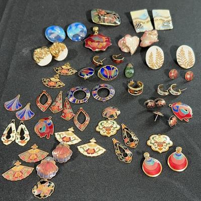 Vintage Cloisonné & Enamel Jewelry Lot – Earrings, Charms, Pendants & Clips | 40+ Pieces
