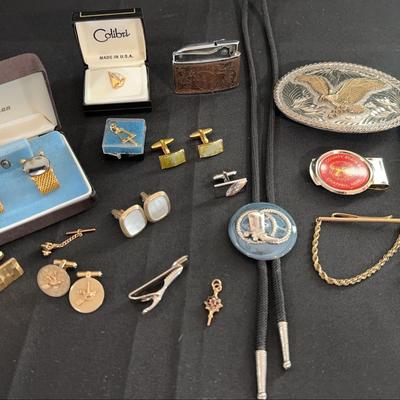 Men’s Jewelry & Accessories | Black Pearl Cufflinks, JPL Cufflinks, Lighter, Turquoise Belt Buckle 