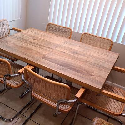 Marcel Breuer Style MCM Dining Set - 6 Seater Chrome, Cane, Wood & Laminate Construction 