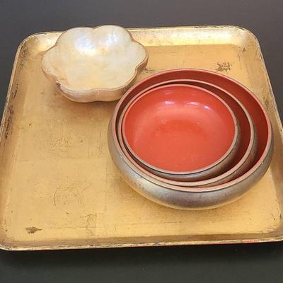 Tray And 4 Serving Bowls For Snacks