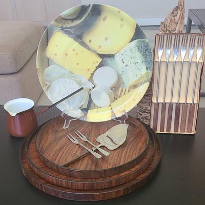 MCM Wood Tray Trio With Cheese Platter And Other Accessories 