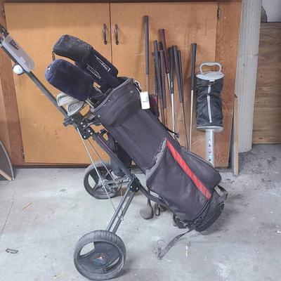Golf Lovers Lot Golf Clubs, Ball Retreiver, Rolling Cart