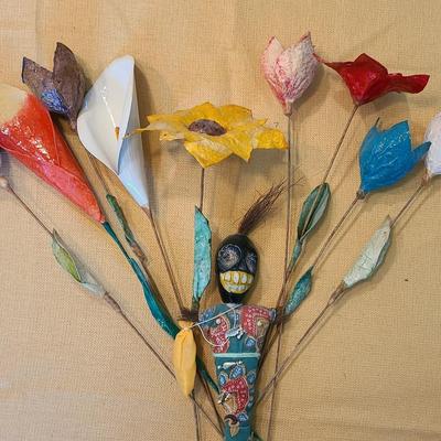 Intriguing Indigenous Doll With Pretty Paper Mache Bouquet 