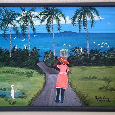 Caribbean Folk Art Painting by Priscilla Looby (Antigua, 1987)