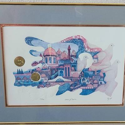 Signed And Numbered 321/950 Print Titled "Doves Of Peace" By Amran Ebgi