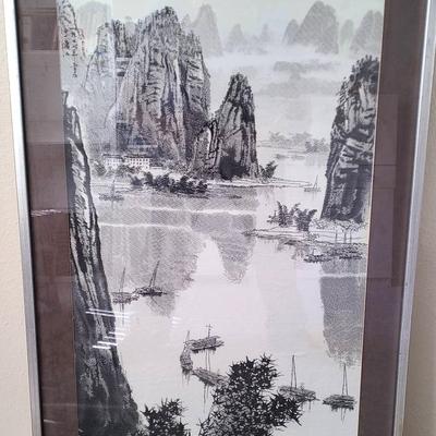 Chinese Mountain Landscape Silk Scroll Paper