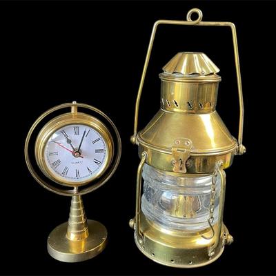Brass/ Glass Oil Lantern * Brass Tabletop Maritime Inspired Quartz Clock Working 