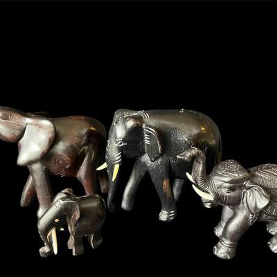 Variety of Small Carved Wood Elephants 