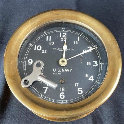 U.S. Navy Chelsea Clock Co Boston Brass Clock * Working with key