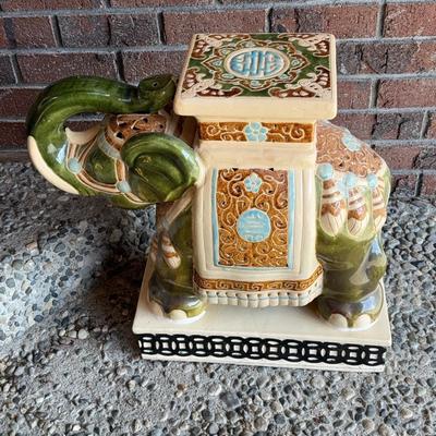 Large 21” Green Elephant Plant Stand * Trunk Up!