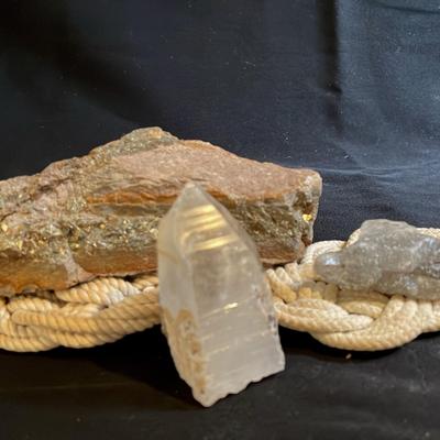 Rocks! Selenite , Crystal and Rock with Sparkly Gold Veining * Twine Roped  Mats 