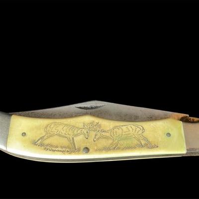Schrade  USA Scrimshaw Lockblade Folding Knife S0500 Rams 