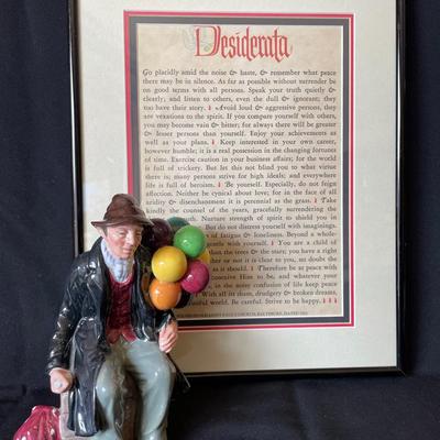 Royal Doulton ‘ The Balloon Man ‘ HN 1954 * Framed Poem Desiderata by Max Ehrmann 