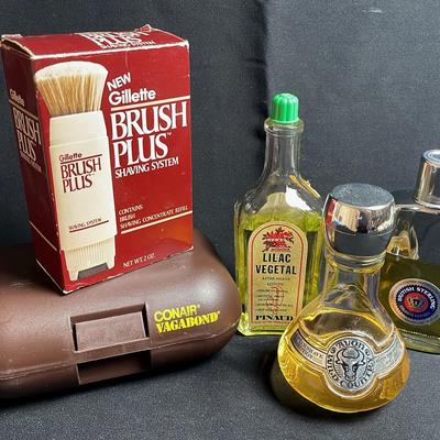 Vintage and Newer Men’s Aftershaves * Conair Vagabond Hair Dryer * Gillette Brush Plus