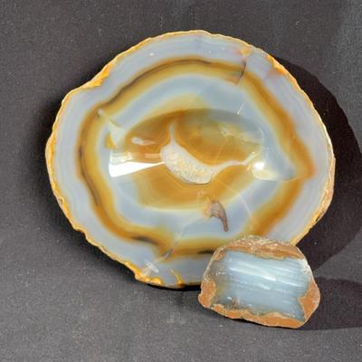 Large 9” Wide Polished Cut Agate Dish & Cut Thunder Egg 