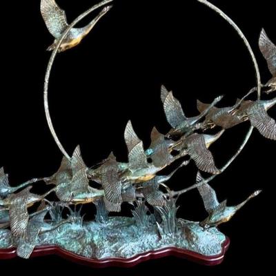 Geese In Flight Bronze Metal Sculpture