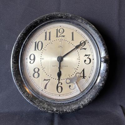 Vintage Seth Thomas Porthole Wind Up Wall Clock with Key 