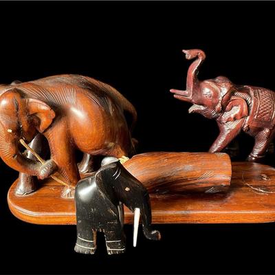 Polished Wood Elephant Figurines * Hard Resin Material Elephant Figurine