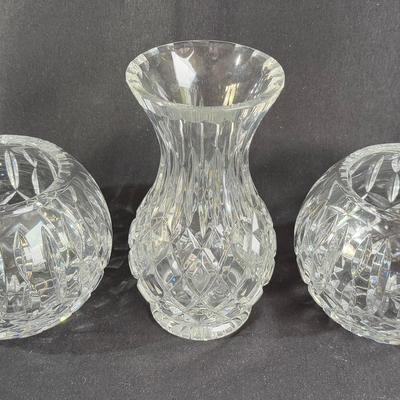 Beautiful Crystal 6.5” Tall Vase & 2~ 4.5” Rose Bud Vases 