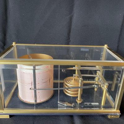 Naudet Barograph Recording Barometer * Serial 22788 *  Golden Brass Beveled Glass Case 