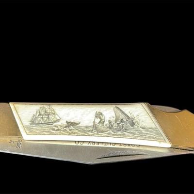 Coast Cutlery Stainless Steel Japan Scrimshaw Whale Hunt Folding Knife