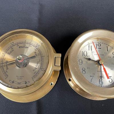 Brass Ship S Time Quartz Clock * Brass Porthole Weather Gauge 