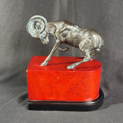 Metal Ram Sculpture On Pedestal * Single Bookend?
