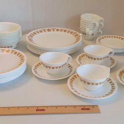 Corelle 1970s Butterfly Gold Dishes Set - 53 Pieces