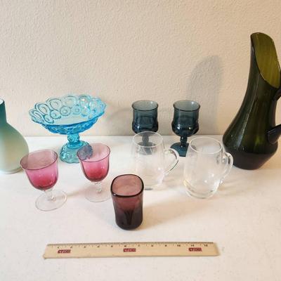 10pc Vintage Glassware, Some Handblown - Fenton(?), King's Crown++