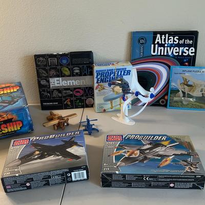 Toy Lot Plane Theme - Battle Ship, 2 New In Box Mega Blocks Planes, Biplane Puzzle, 2 Science Books